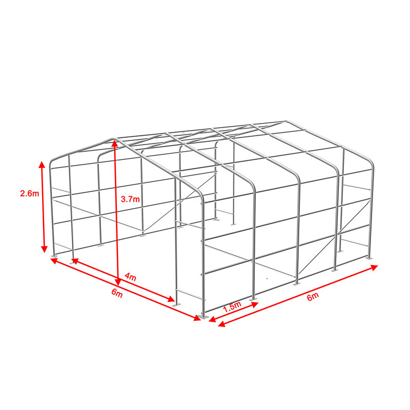 6 x 6, 2,6 m Seitenhöhe, vollständig verzinkter Stahlrahmen, temporäre Lagerzelthalle