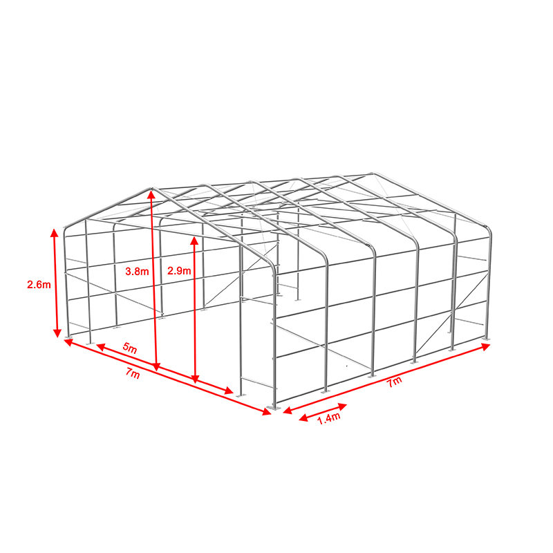 7 x 7 2,6 m Seitenhöhe, Industrie- und Gewerbelager-Schattenzelt, tragbare Zelthalle