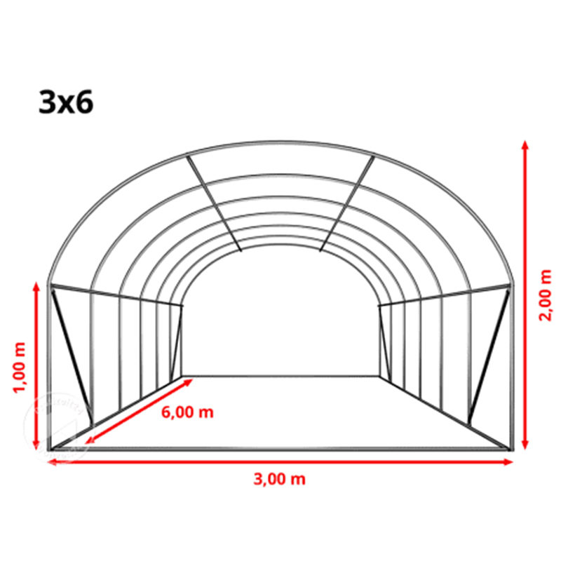 3 x 6 x 2 m großer Wetterschutz für Gewächshaus und Folientunnel mit runder Oberseite