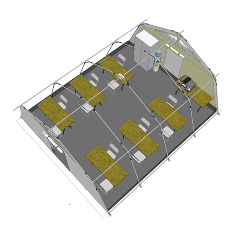 42 m² großes Mehrzweck-Hubzelt nach UNICEF-Standard mit integrierter/abnehmbarer Schattenabdeckung
